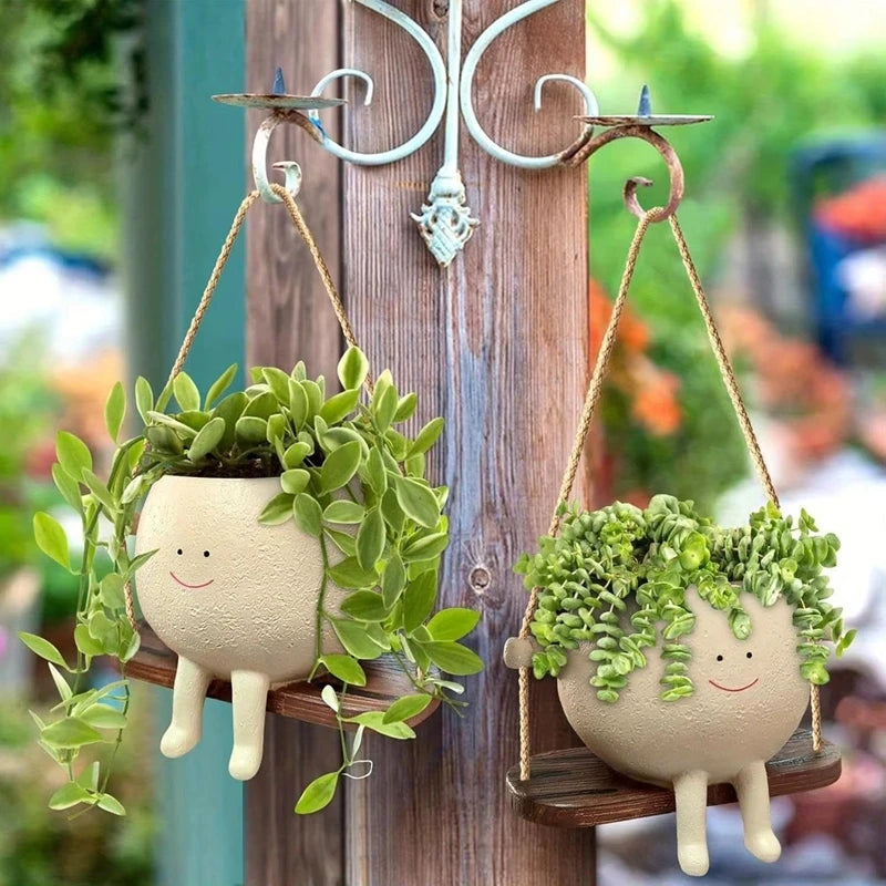 Swing Flower Container Resin Cartoon Flowerpot Creative Wall Hanging Head Planter