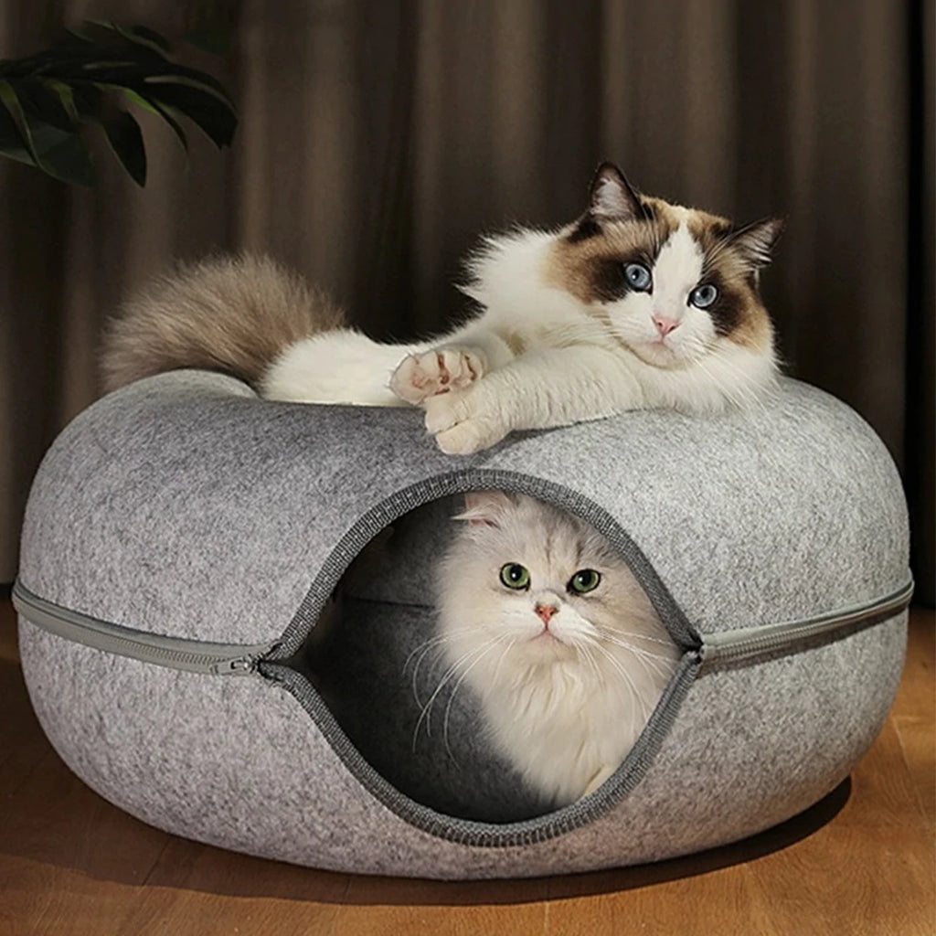 Cat Donut Sleeping Interactive Round Small Cat Tunnel Nest Felt Kittens Bed House