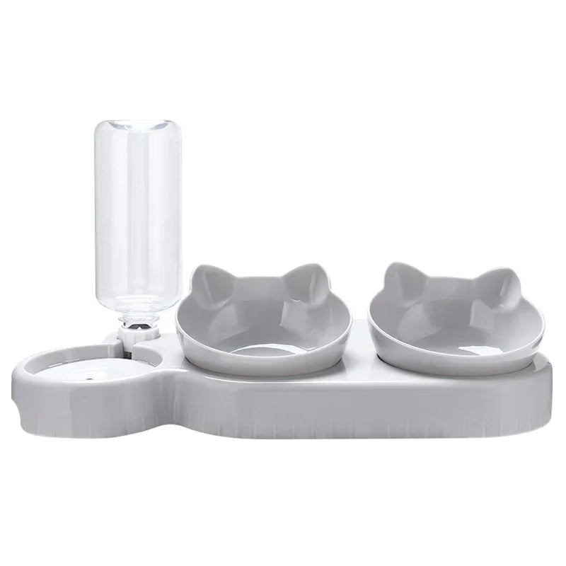 3 in 1 Pet Double Bowl Automatic Feeder Water Dispenser Food Container for Small Dogs Cats