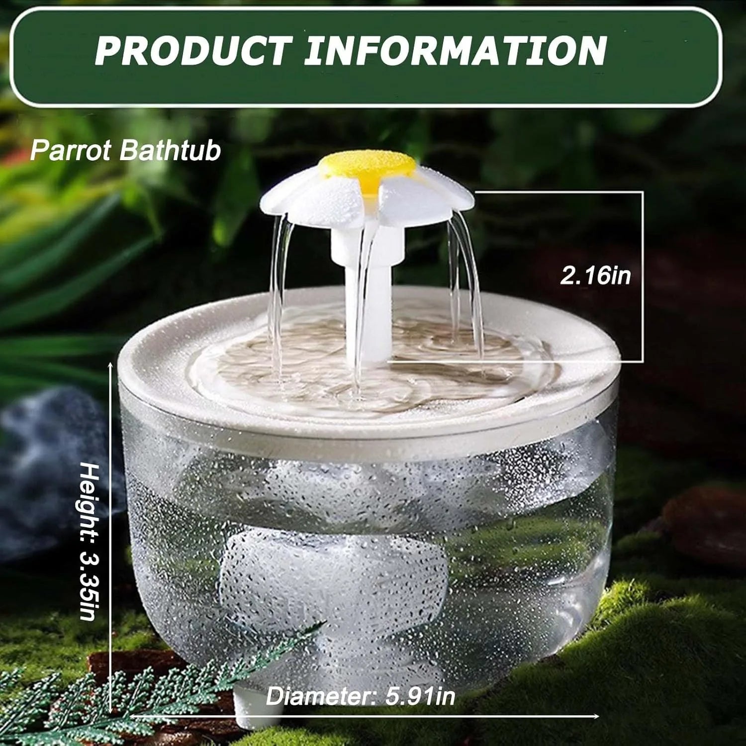 Indoor Bird Bath Fountain Automatic Shower Tub with Filter Pump Easy Clean