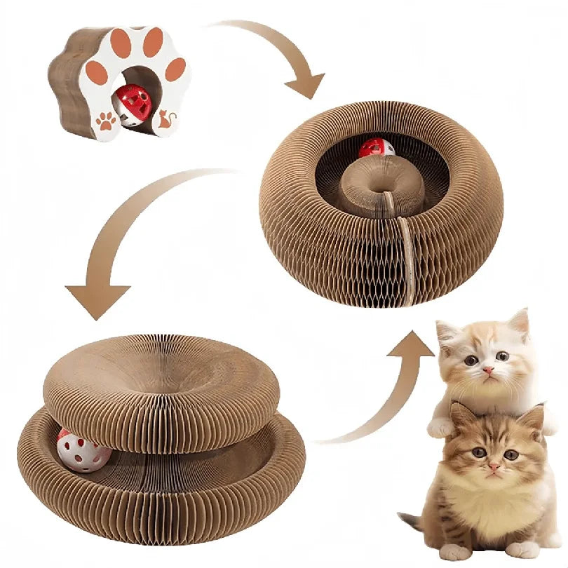 Foldable Cat Scratcher with Bell & Catnip - Multi-Level Cardboard Toy for Kittens