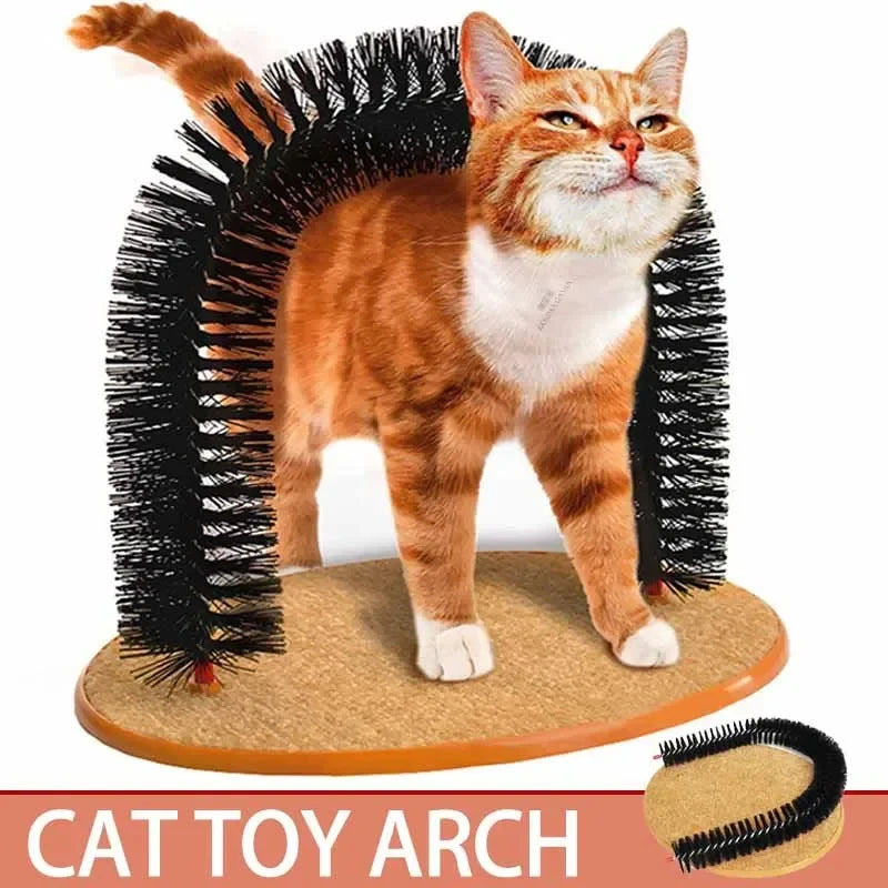 Cat Toy Arch Self Groom Pamper Feline with A Massage Grooming Rubbing Brush