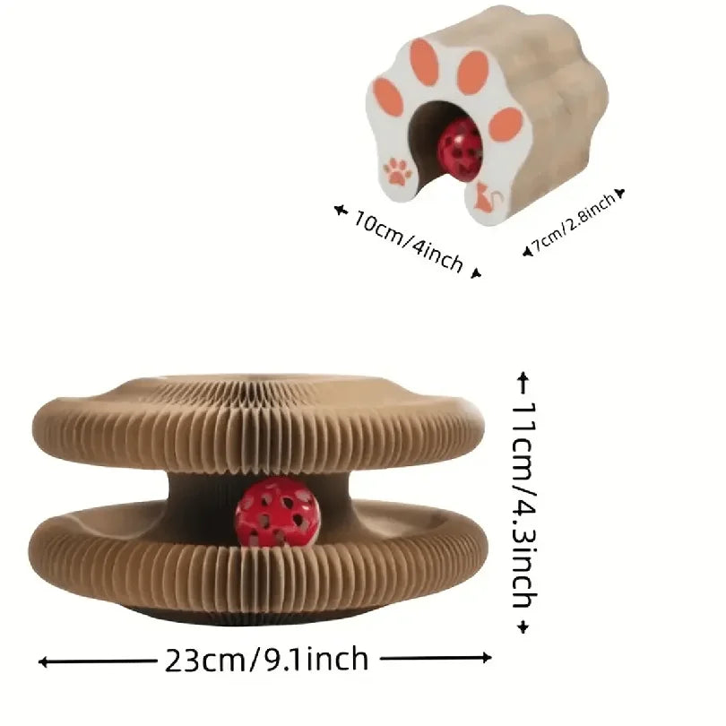 Foldable Cat Scratcher with Bell & Catnip - Multi-Level Cardboard Toy for Kittens