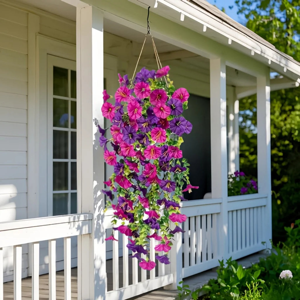 2pcs Artificial Hanging Flowers UV-Resistant Fake Plants Hanging Rattan Perfect for Home