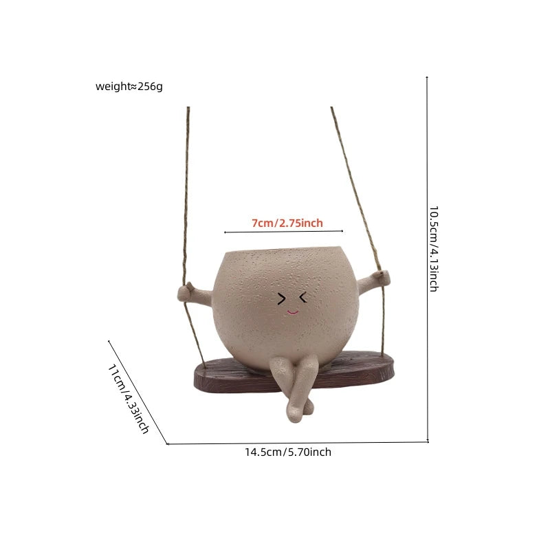Swing Flower Container Resin Cartoon Flowerpot Creative Wall Hanging Head Planter