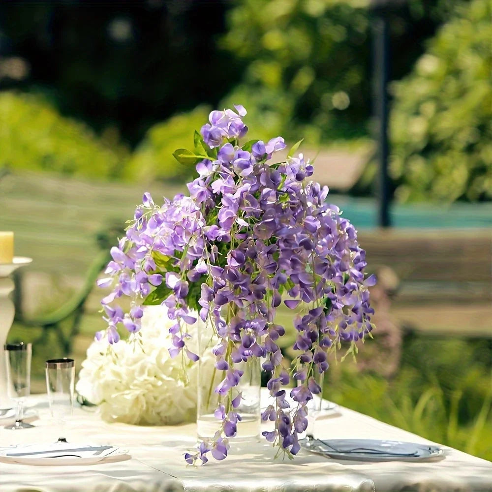 12pcs Wisteria Vine Artificial Flowers Wholesale Trailing Fake String for Home Wedding Party