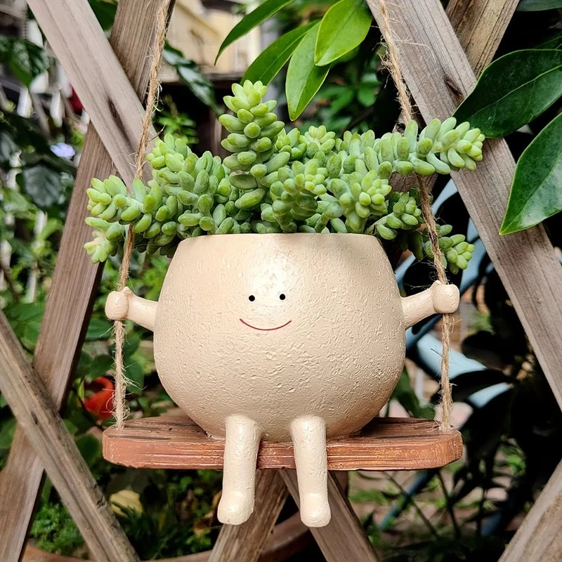 Swing Flower Container Resin Cartoon Flowerpot Creative Wall Hanging Head Planter