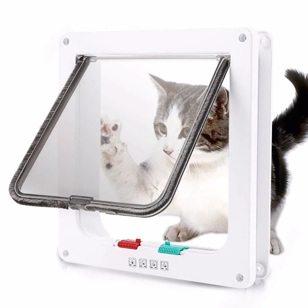 Dog Cat Flap Door with 4 Way Security Lock Flap Door for Dog Cats Kitten ABS