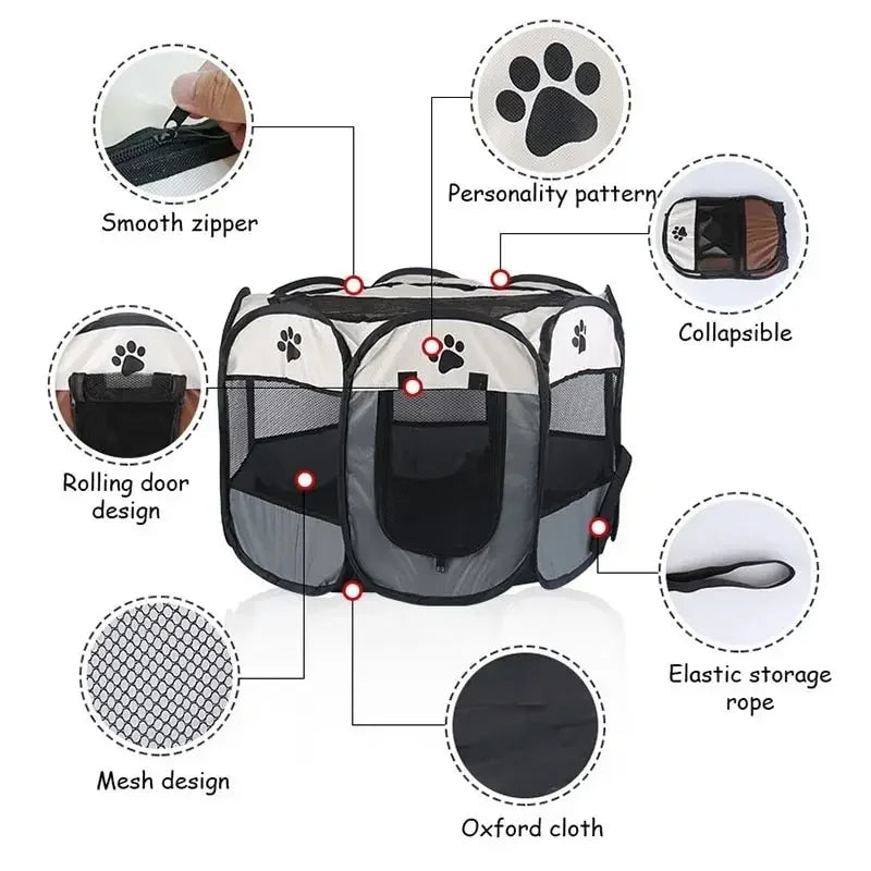 Portable Foldable Pet Tent Kennel Octagonal Fence Puppy Shelter Easy To Use Outdoor