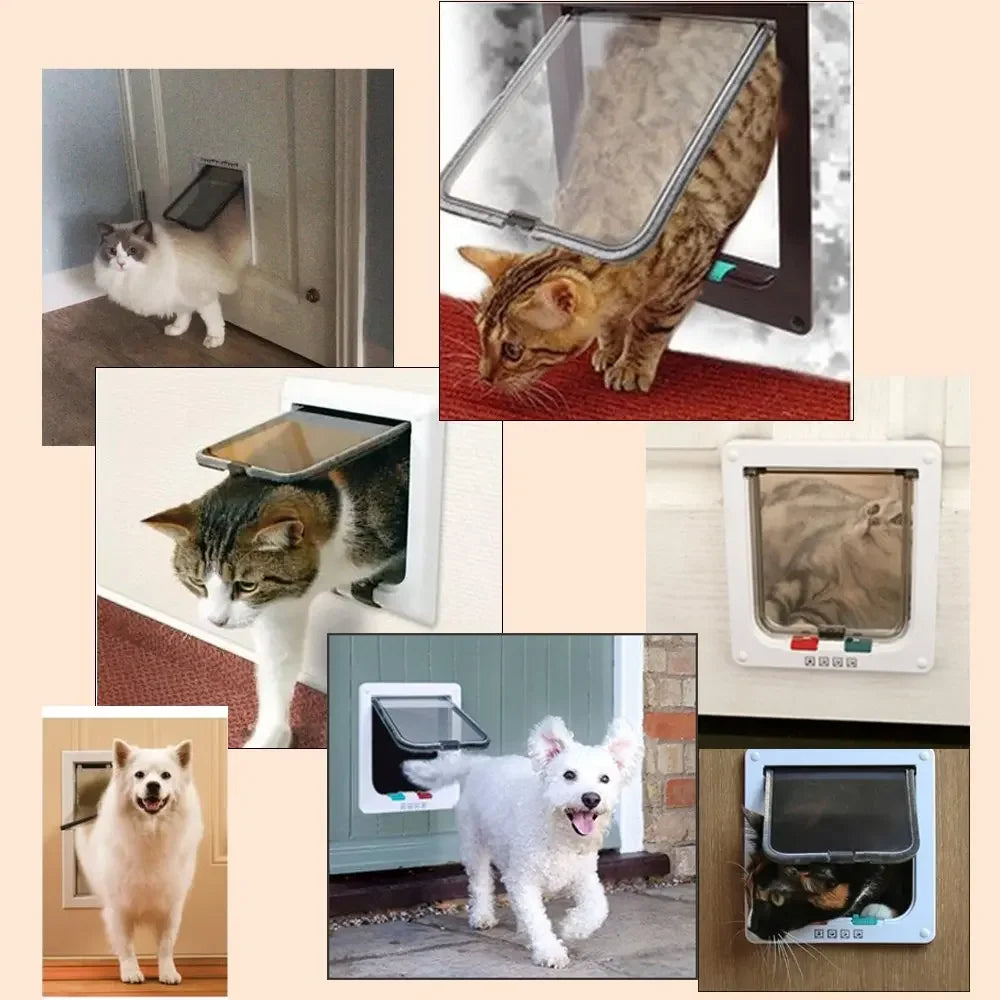 Dog Cat Flap Door with 4 Way Security Lock Flap Door for Dog Cats Kitten ABS