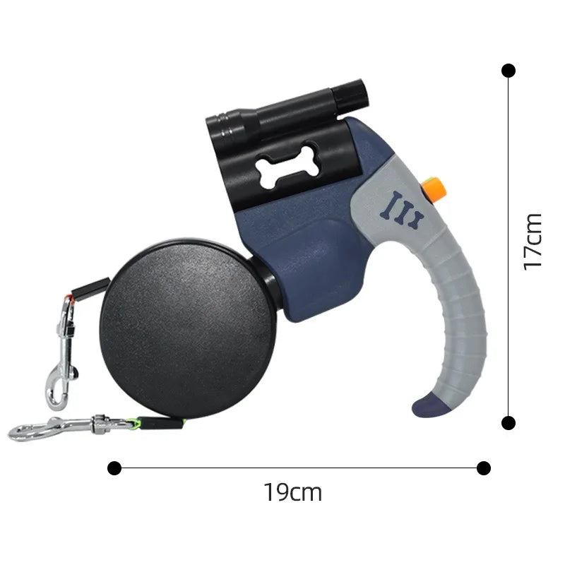 Auto Retractable Double-Headed Dog Leash 3M Rope for 2 Dogs with LED Flashlight 360 Degree