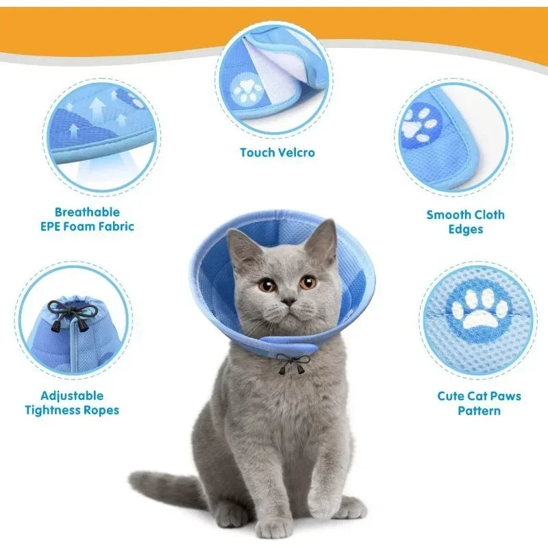 Adjustable Cat Cone Collar Soft Cute Cats Recovery Collar Protective Pet After Surgery