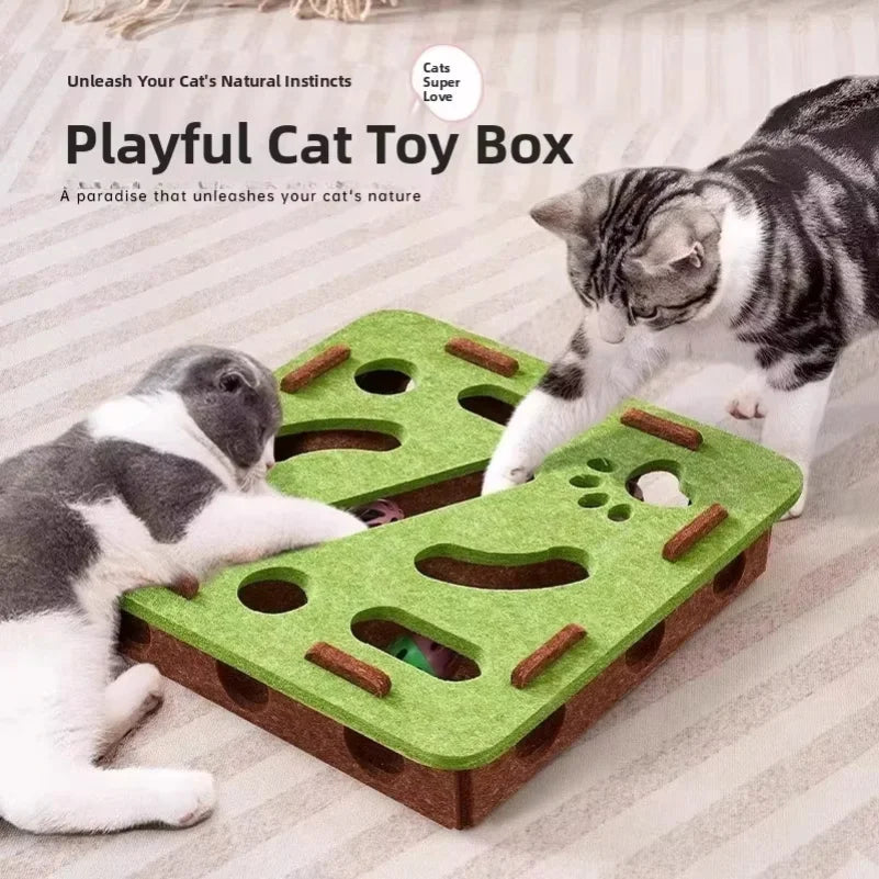 Cat Puzzle Toy Felt Puzzle Box Cat Exercise Toy With Ball Indoor Sports Entertainment