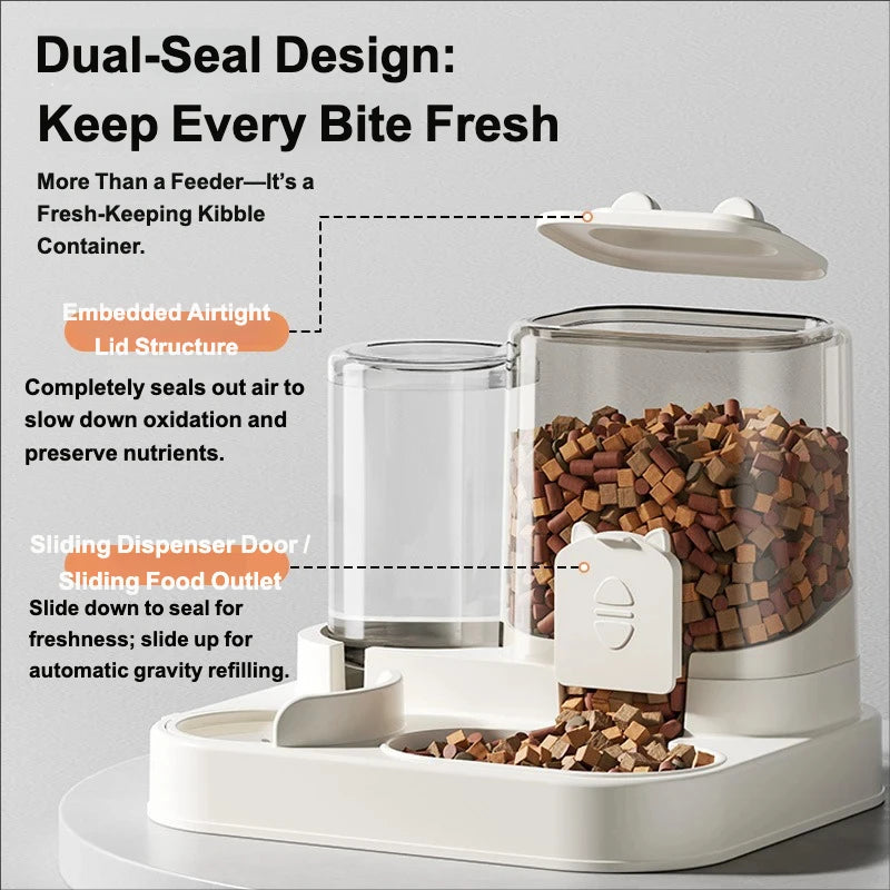Automatic Feeder Dog Cat Food Bowl With Water Fountain Large Capacity Pet Food Storage