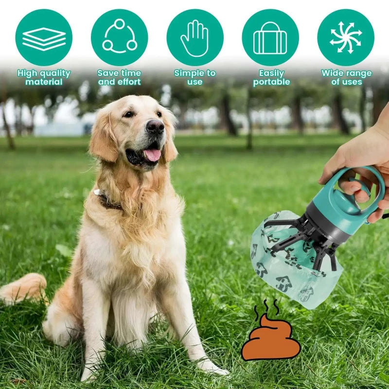 Portable Dog Pooper Scooper Outdoor Pet Waste Pick-up Cleaner Built-in Garbage Bag