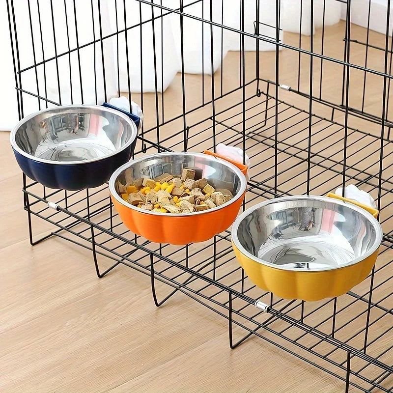 Pumpkin Shaped Small Pet Food and Water Bowl, Movable and Lifting Pet Carrier Bowl
