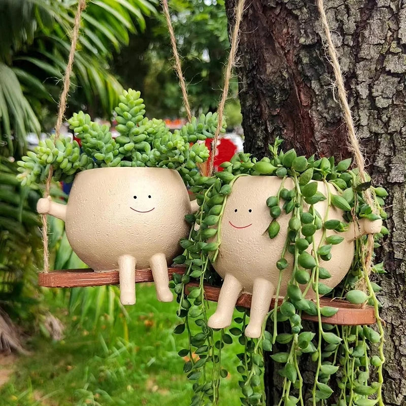 Swing Flower Container Resin Cartoon Flowerpot Creative Wall Hanging Head Planter