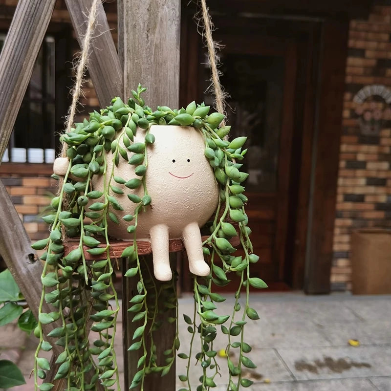 Swing Flower Container Resin Cartoon Flowerpot Creative Wall Hanging Head Planter