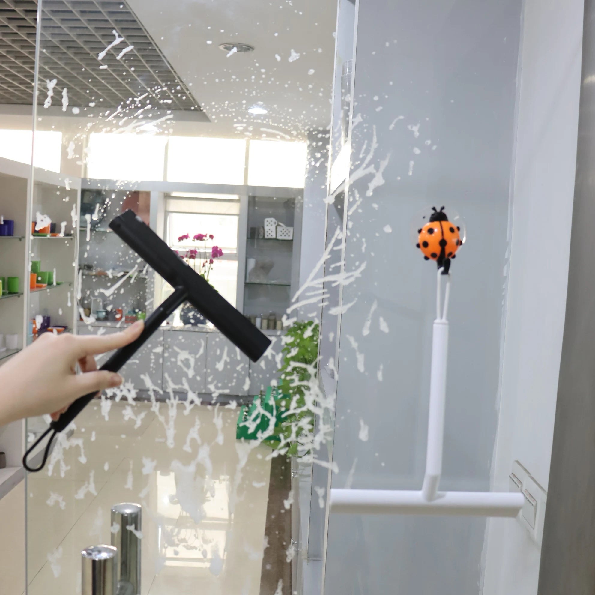 Shower Squeegee Cleaner for Glass Door Shower Wall Scraper With Silicone Holder