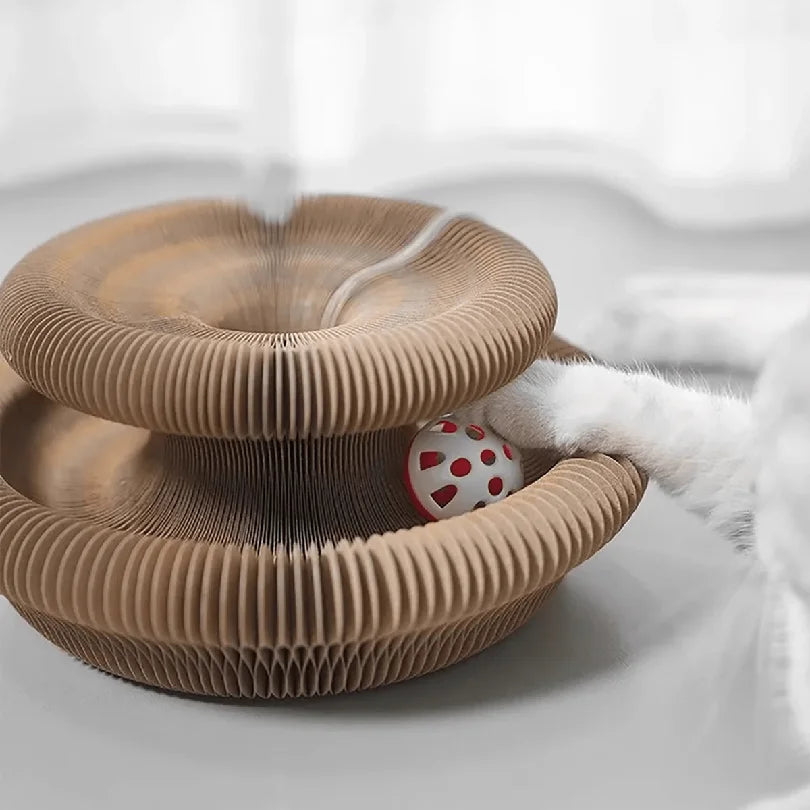 Foldable Cat Scratcher with Bell & Catnip - Multi-Level Cardboard Toy for Kittens