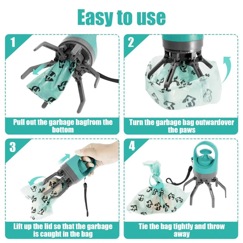 Portable Dog Pooper Scooper Outdoor Pet Waste Pick-up Cleaner Built-in Garbage Bag