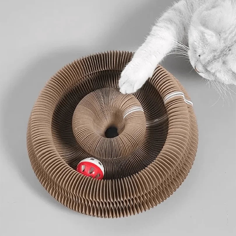 Foldable Cat Scratcher with Bell & Catnip - Multi-Level Cardboard Toy for Kittens