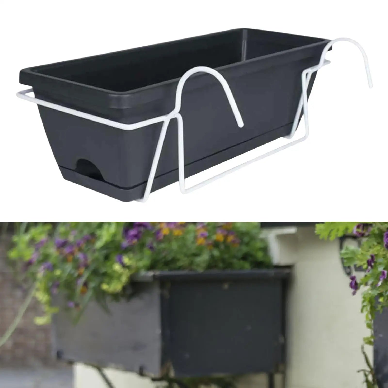 Balcony Railing Planter Plant Basket Fence Planter with Rack and Tray Flowerpot Window
