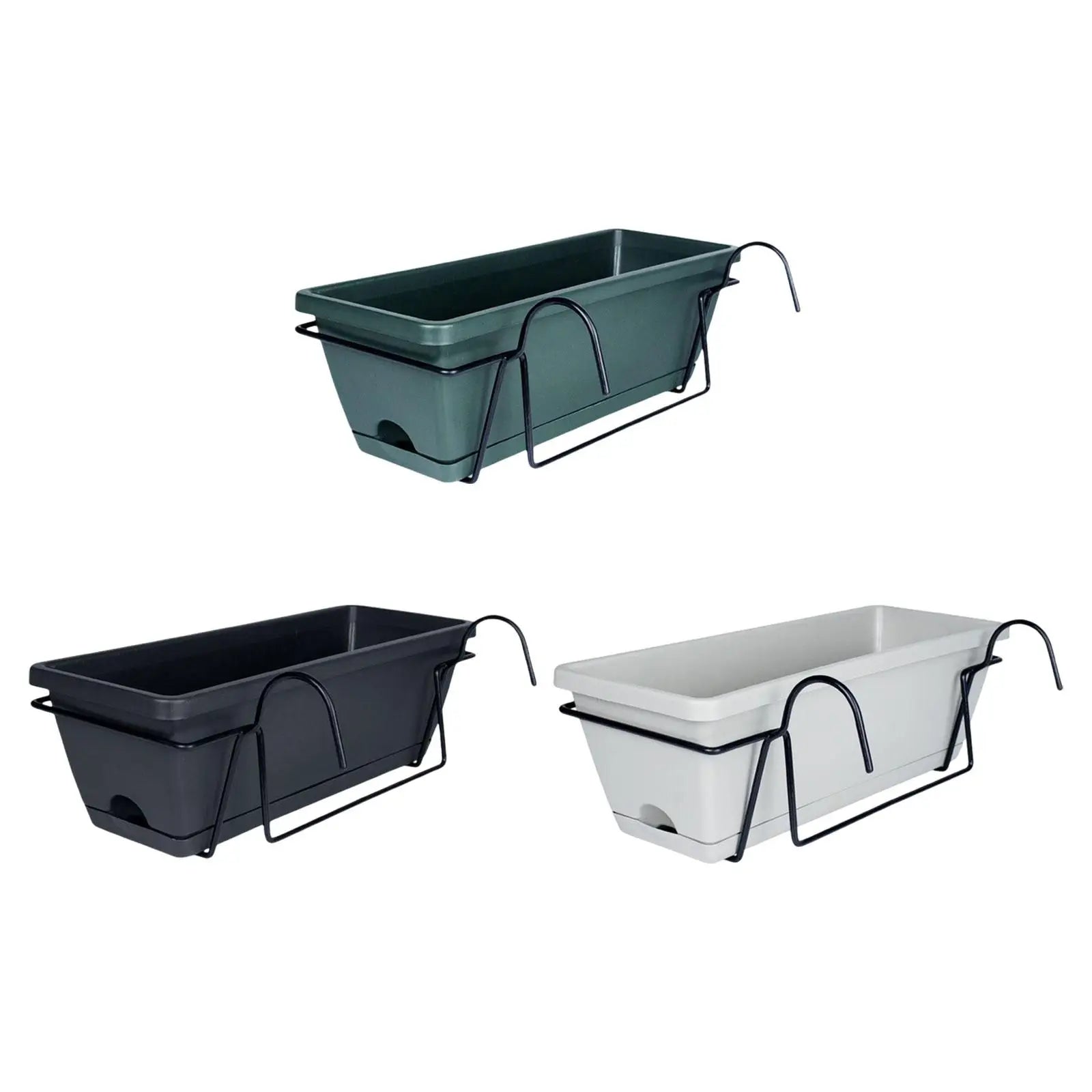 Balcony Railing Planter Plant Basket Fence Planter with Rack and Tray Flowerpot Window