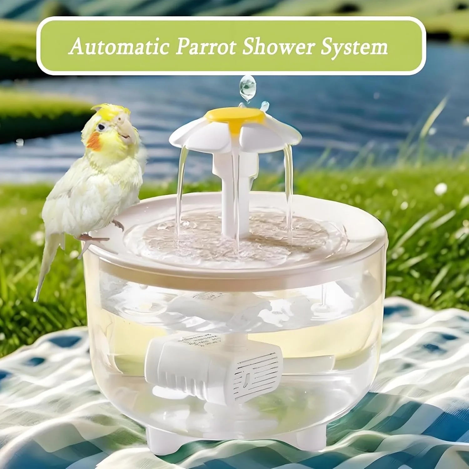 Indoor Bird Bath Fountain Automatic Shower Tub with Filter Pump Easy Clean