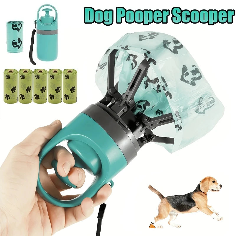Portable Dog Pooper Scooper Outdoor Pet Waste Pick-up Cleaner Built-in Garbage Bag