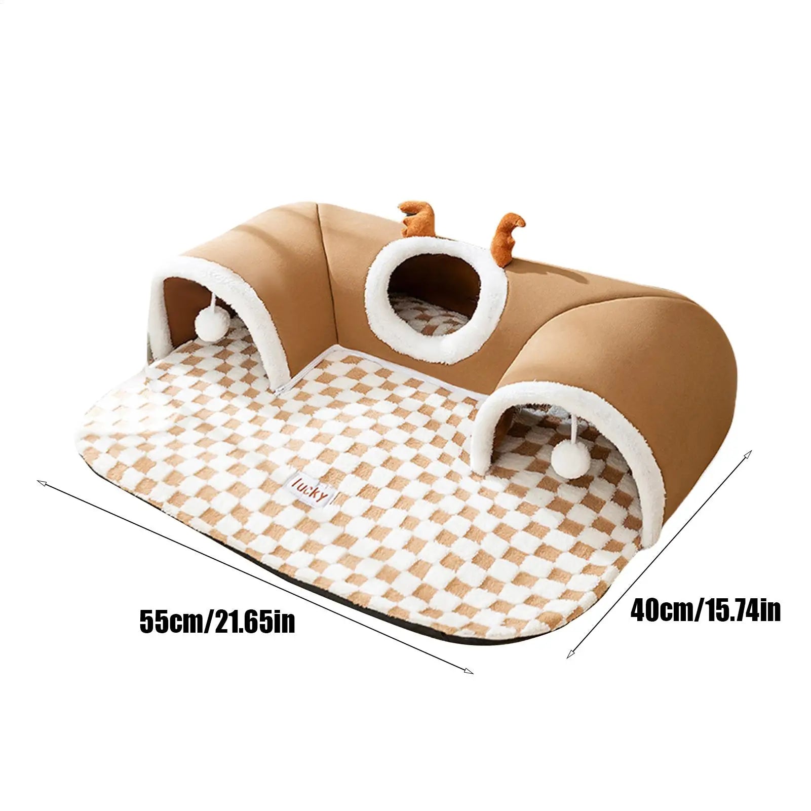 Cat Bed and Play Tunnel Warm House Tent with Plush Mat Indoor Hideaway Corner Shelter
