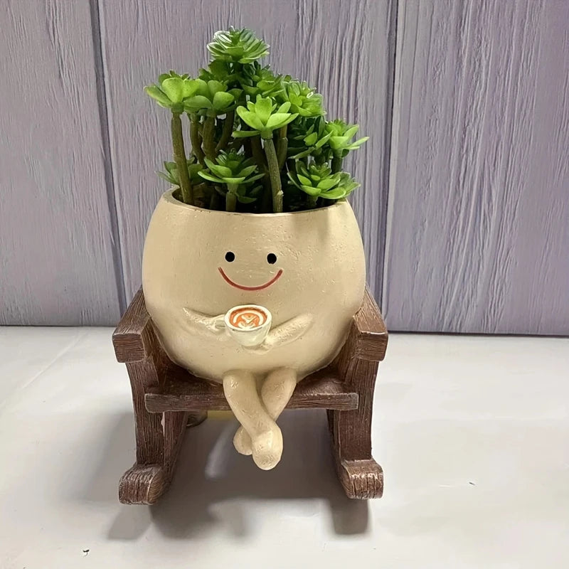 Swing Flower Container Resin Cartoon Flowerpot Creative Wall Hanging Head Planter