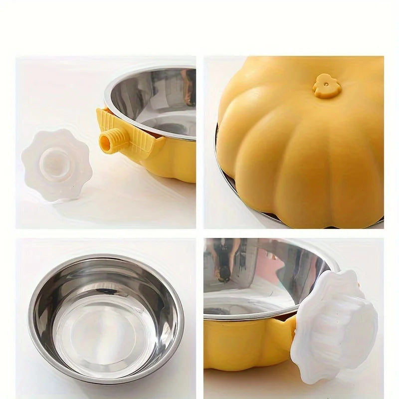 Pumpkin Shaped Small Pet Food and Water Bowl, Movable and Lifting Pet Carrier Bowl