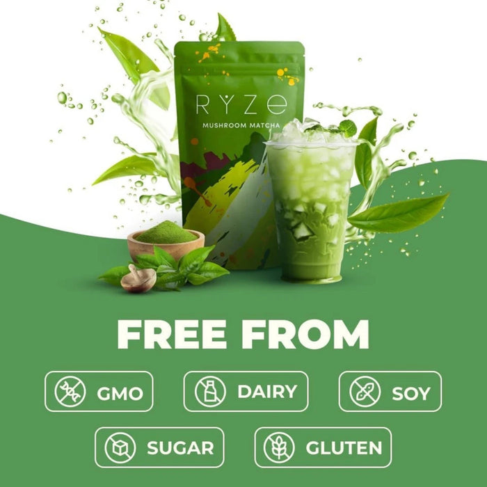 RYZE Mushroom Matcha 30 Servings, Ceremonial Grade Organic