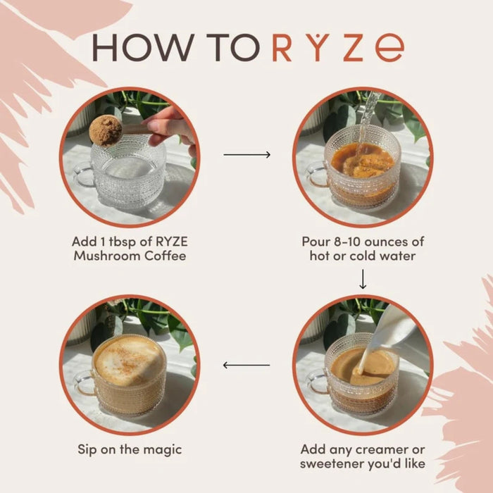 RYZE Mushroom Coffee 30 Servings, Organic Adaptogenic Blend
