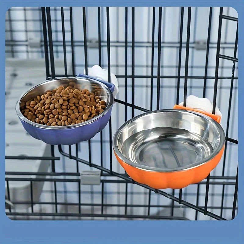 Pumpkin Shaped Small Pet Food and Water Bowl, Movable and Lifting Pet Carrier Bowl
