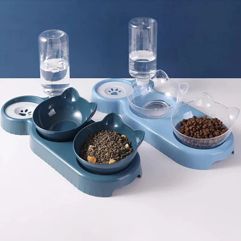 3 in 1 Pet Double Bowl Automatic Feeder Water Dispenser Food Container for Small Dogs Cats