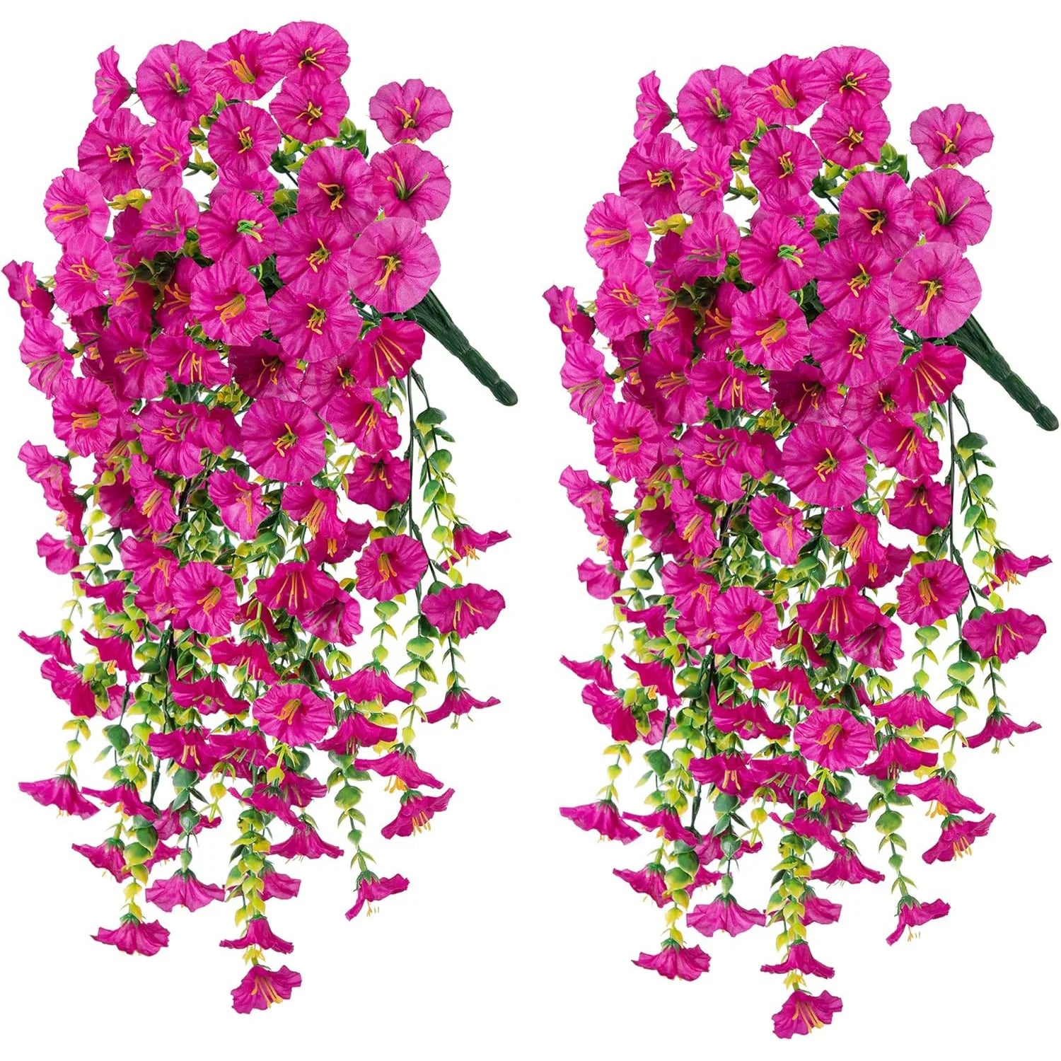 2pcs Artificial Hanging Flowers UV-Resistant Fake Plants Hanging Rattan Perfect for Home