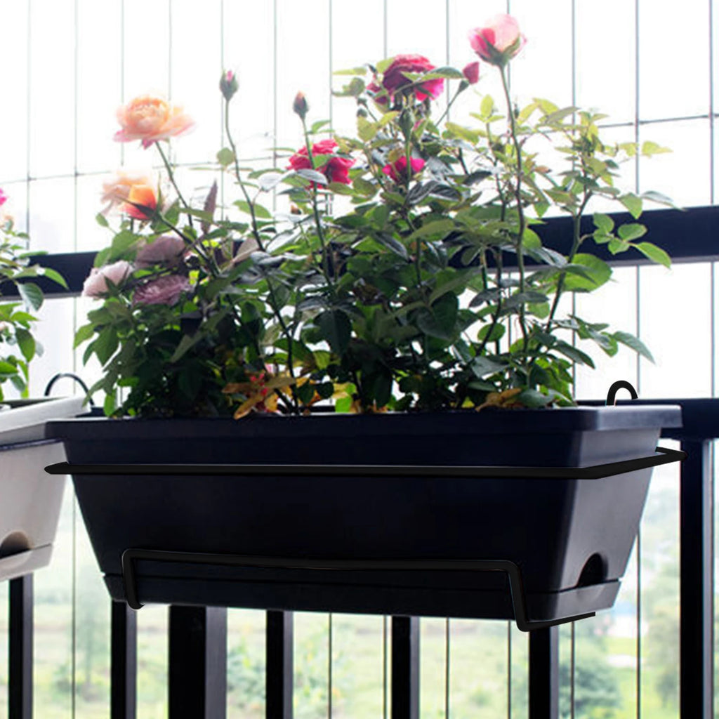 Balcony Railing Planter Plant Basket Fence Planter with Rack and Tray Flowerpot Window
