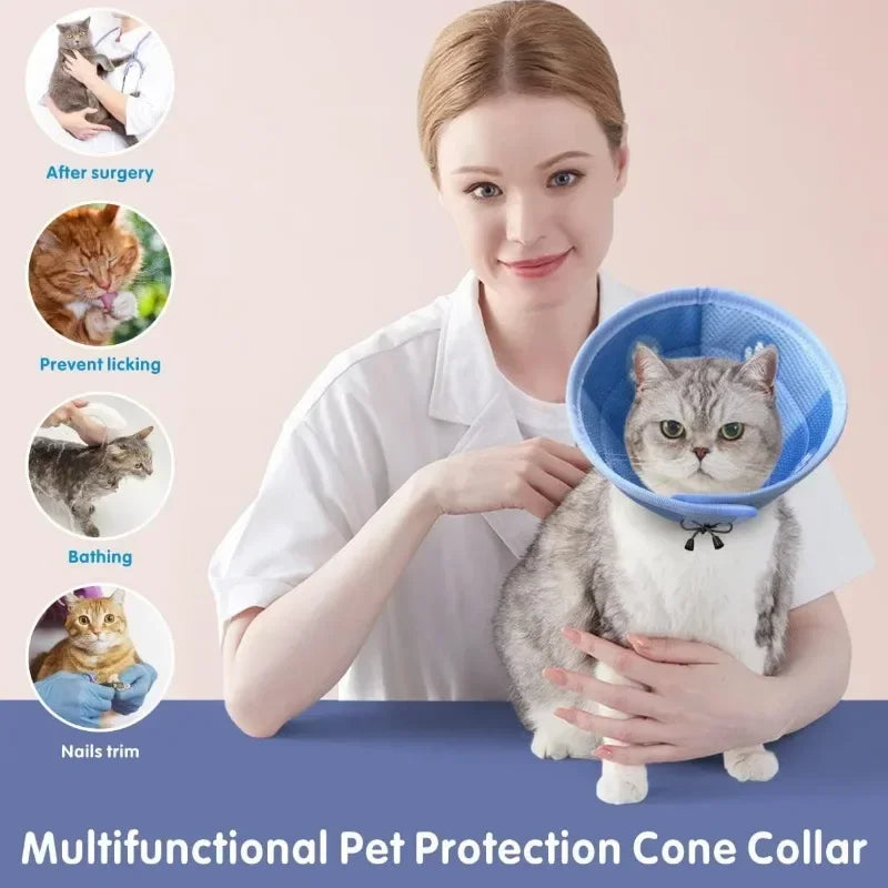Adjustable Cat Cone Collar Soft Cute Cats Recovery Collar Protective Pet After Surgery