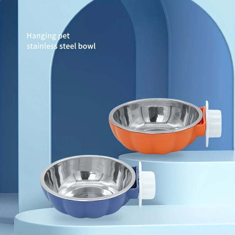 Pumpkin Shaped Small Pet Food and Water Bowl, Movable and Lifting Pet Carrier Bowl