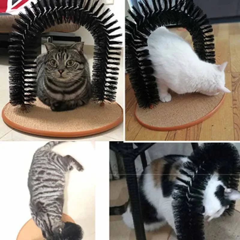 Cat Toy Arch Self Groom Pamper Feline with A Massage Grooming Rubbing Brush