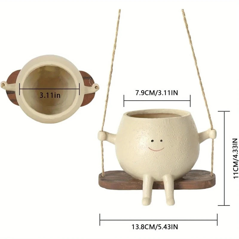 Swing Flower Container Resin Cartoon Flowerpot Creative Wall Hanging Head Planter