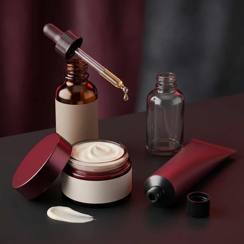 Beauty aur skincare ki dark red collection picture
