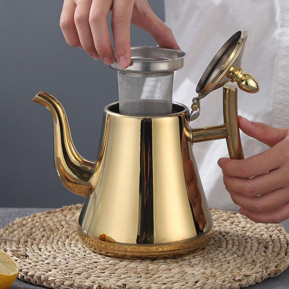 1L/1.5L Gold Teapot with Infuser Stainless Steel Water Kettle Tea pot Polish Fashion Durable Coffee Cold Water Pot Home Tea Tool