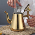 1L/1.5L Gold Teapot with Infuser Stainless Steel Water Kettle Tea pot Polish Fashion Durable Coffee Cold Water Pot Home Tea Tool