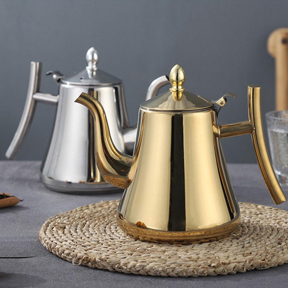 1L/1.5L Gold Teapot with Infuser Stainless Steel Water Kettle Tea pot Polish Fashion Durable Coffee Cold Water Pot Home Tea Tool