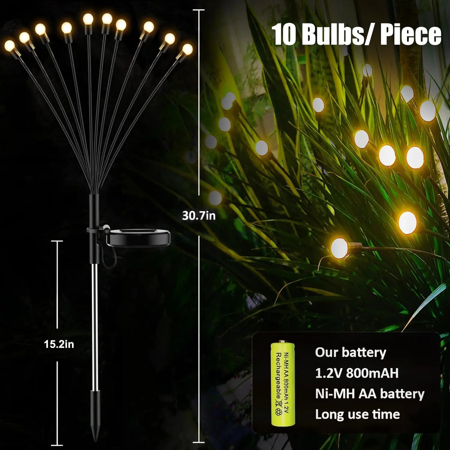 10 LED Solar Garden Lights Firefly Waterproof Solar Lights Outdoor Pathway Christmas