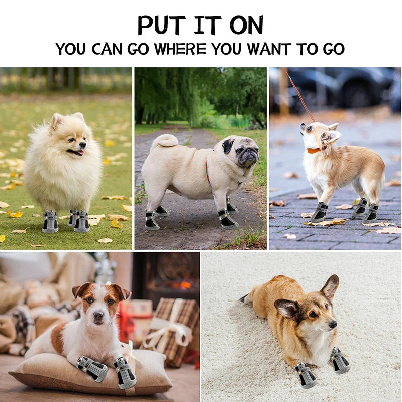 Dog Shoes Non-Slip Soles Thick Plush Protection Paw Pet Shoes Warm For Dog Non-Slip