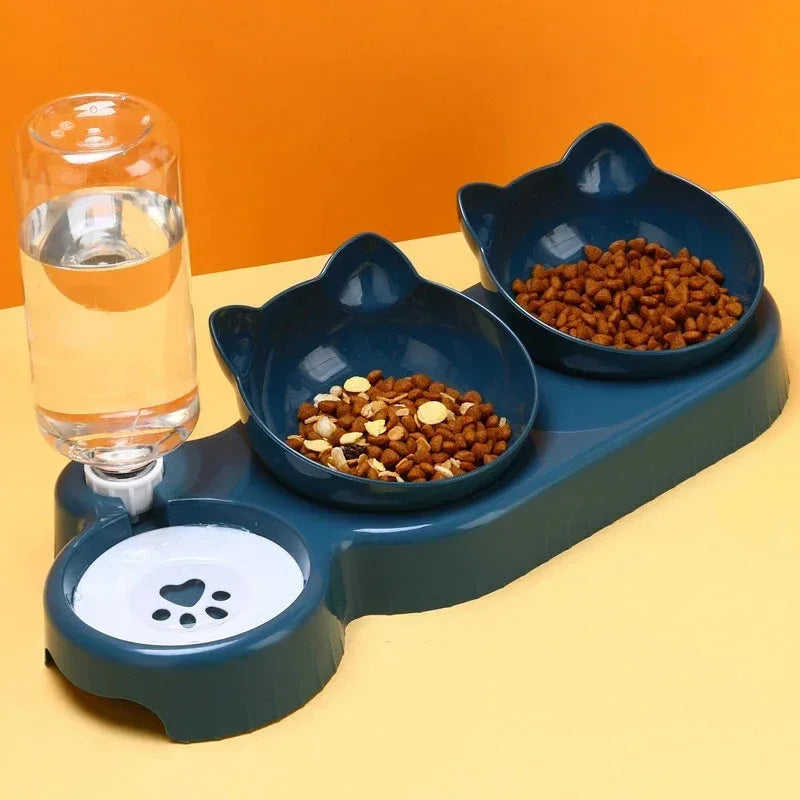 3 in 1 Pet Double Bowl Automatic Feeder Water Dispenser Food Container for Small Dogs Cats